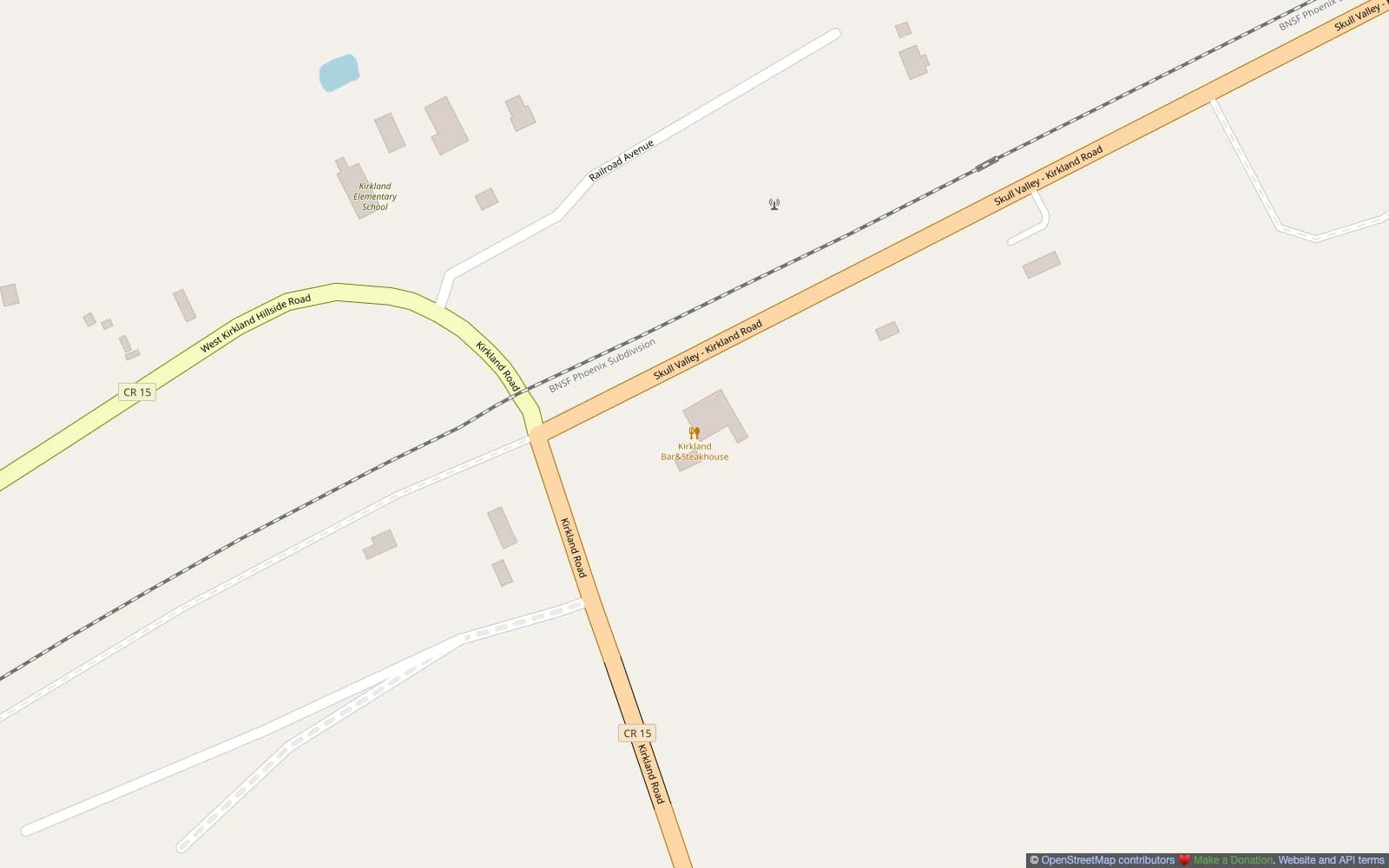 Map centered on the historic Kirkland Bar and Steakhouse